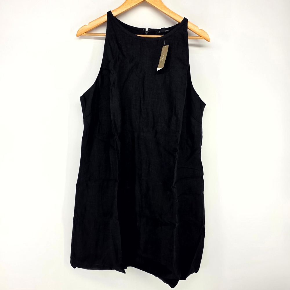 J.Crew Dress Womens XL Black Linen Sleeveless Shift High Neck Mini Casual 8742